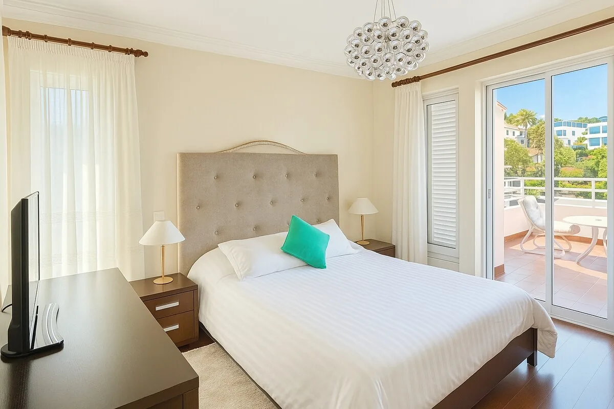 The main bedroom, with its own door to the balcony
