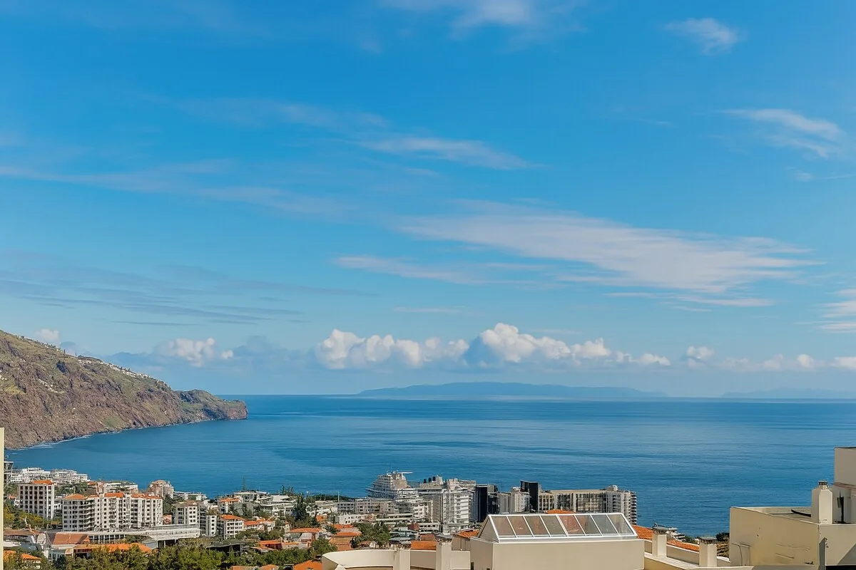 The view from the terrace, out past the cliffs