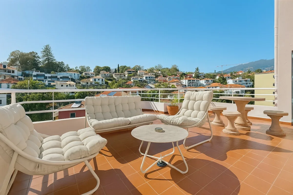 The XL terrace, looking over the rooftops of Funchal to the sea