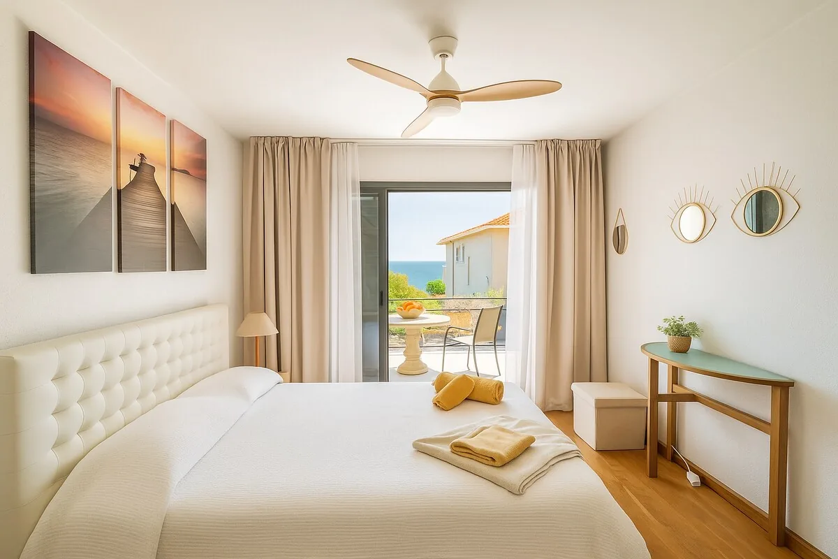 The double bedroom, with a balcony door
