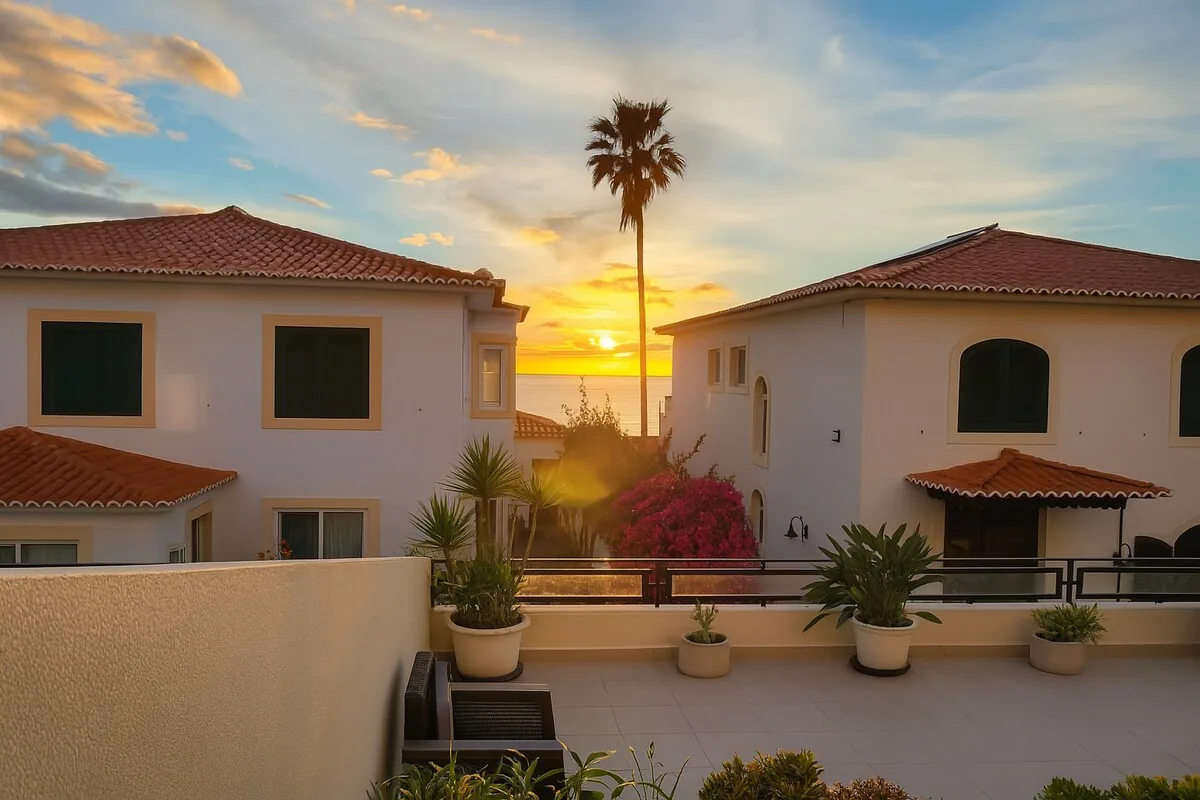 Sunset over the rooftops, from the terrace